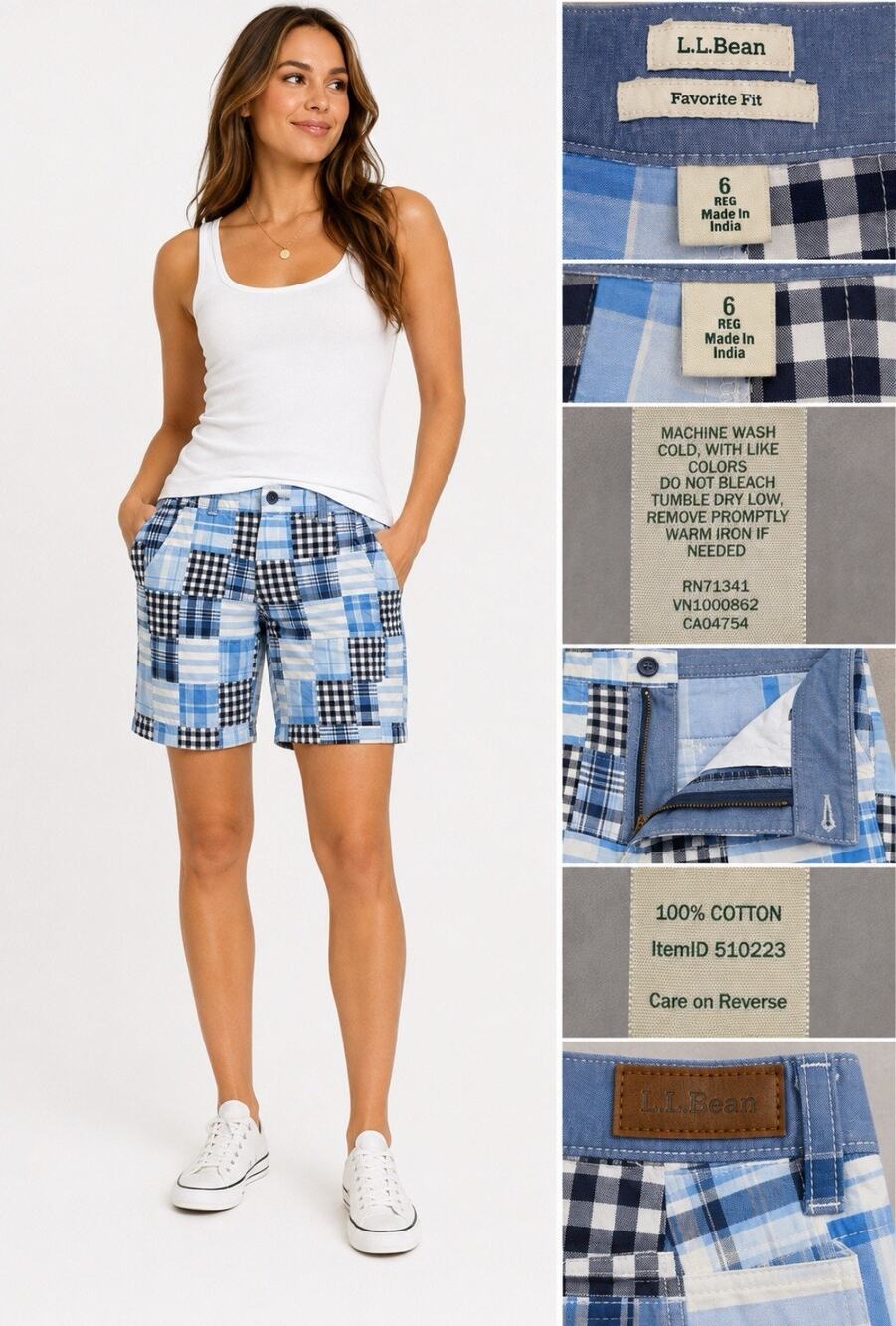 Preppy Y2K 2000s L.L.Bean Women's Bermuda Shorts Size 6 Madras Patchwork Plaid
